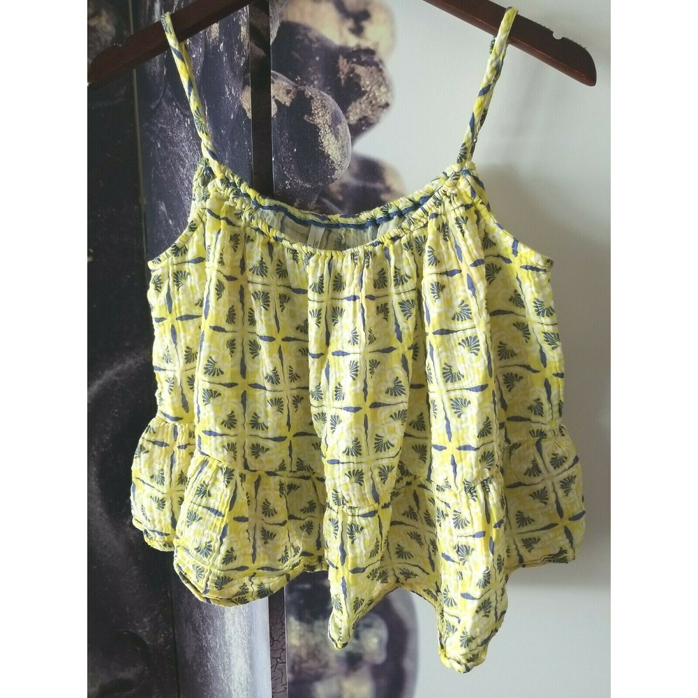 by ANTHROPOLOGIE Women's Spaghetti Strap Yellow Floral Sleeveless Peplum Top S